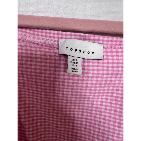 TOPSHOP Size 4 Pink White Checked Crop Top Preppy Cute - Picture 4 of 5